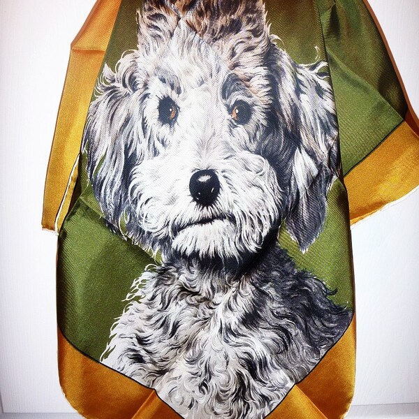 Green Echo Poodle Vintage Silk Scarf