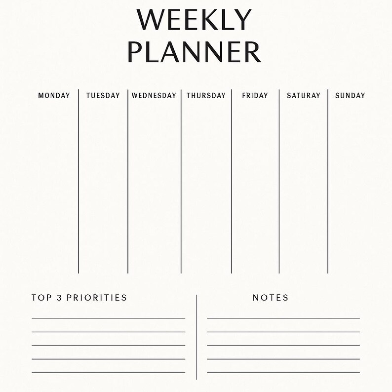 Minimalist Weekly Planner Printable | A4 & US Letter | Instant Download ...