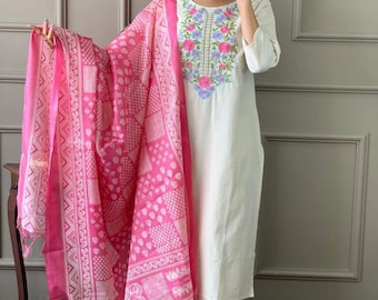 Handloom Cotton Salwar Kameez: Khadi Silk Ikkat Dupatta Set