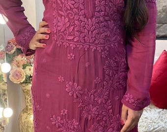 Hand Embroidered Modal Kurti: Elegant Ghas Patti Ethnic Wear