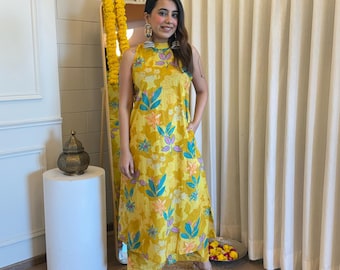 A-Line Cotton Kurta Set: Indian Designer Palazzo Pants Outfit