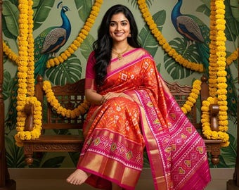 Handwoven Sambalpuri Ikat Silk Saree: Traditional Odisha Sari