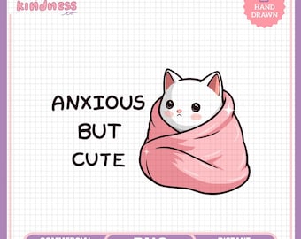 Gato ansioso pero lindo PNG, diseño de pegatina femenino y moderno (descarga digital)