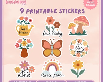 Floral Inspirational Sticker Bundle, Cute PNG Stickers (Digital Download)