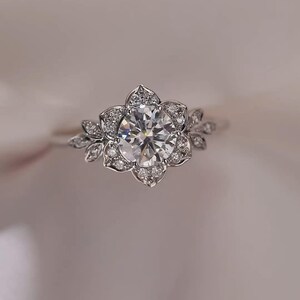 Floral Moissanite Diamond Ring: 3CT Round Cut, 10K Gold Victorian Style