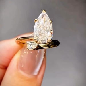 Pear Cut Moissanite Engagement Ring: Ice Crushed, Solid Gold