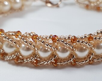 Jewellery set: Rose Gold Luxe - Swarovski pearls, topaz rondelle crystals, seed beads, rose gold filled toggle clasp and findings