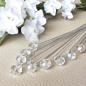 SUPPLY : 8mm Crystal, clear crystal spray / stems, wedding hair supplies, toppers, tiaras, bouquets, clear, silver non-tarnish wire