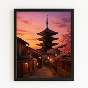 Kyoto Sunset Pagoda Puzzle  Historic Streets & Sakura in 120, 252, or 500 Pieces