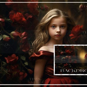 Dark Floral Portrait Digital background, rose garden, red roses, rose portrait, portrait digital backdrop, portrait photography, roses