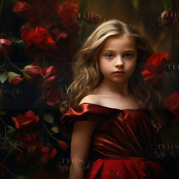 Dark Floral Portrait Digital background, rose garden, red roses, rose portrait, portrait digital backdrop, portrait photography, roses