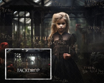 Halloween digital backdrop, Gothic Victorian, haunted garden digital background, gothic greenhouse digital backdrop, moody, halloween