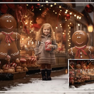 Gingerbread shopping digital backdrop, Gingerbread, Christmas digital backdrop, Holidays, Christmas gingerbread display digital backdrop
