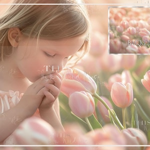 Spring Tulips background, Spring digital background, Pink flowers, spring blooms, tulips, tulip field digital backdrop, PNG tulip foreground