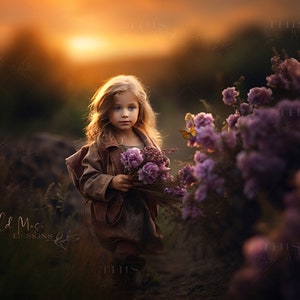 Butterfly Blooms digital backdrop, purple flowers, backlit portrait backdrop, photoshop composite, flowers, butterfly, digital background