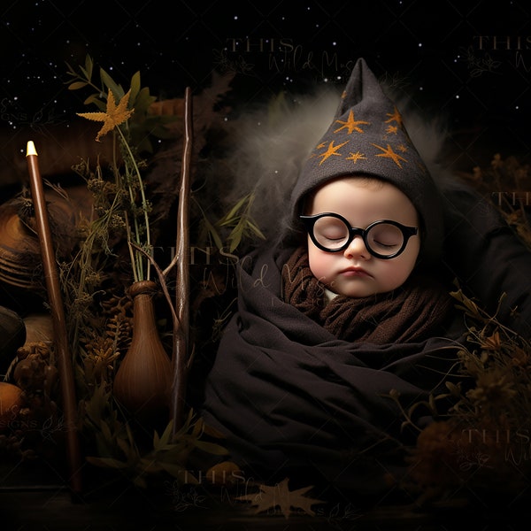 Wizard Newborn Digital Background, Layered PSD file, School of Magic, Wizard, Newborn Photography, Photoshop Composite Digital Backdrop