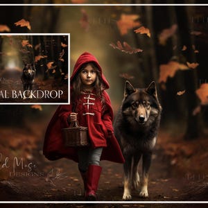 Little Red Riding Hood Digital background, Wolf, Fall, Autumn, Red Riding Hood, Fall Path, Fall Leaves, Autumn Digital backdrop, photoshop