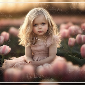 Spring tulip field digital backdrop, pink tulips, portrait photography, photoshop composite, spring digital background, flower field