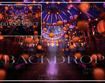 Halloween Carnival Digital Backdrop, Vibrant Lights (Digital Download)