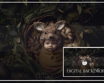 Woodland Newborn Digital Background, Layered PSD file, Face Insert, Ferns, Deer hat, Newborn Photography, Newborn composite, woodland ferns