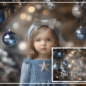 Fondo digital de Navidad azul, retrato de vacaciones, decoraciones navideñas, fondo digital de arco de retrato de Navidad, vacaciones azules y plateadas