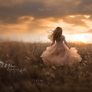 End of Summer Digital Background, Golden Field, Summer, Summer Skies, Muted Tones, Digital backdrop for creative composite images