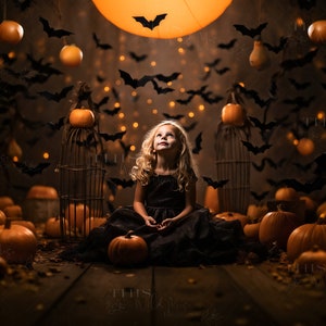 Halloween Digitale achtergrond, halloween, vleermuizen, halloween creatieve composiet, trick r treat, pompoenen, vliegende vleermuizen, sprankelende halloween-lichten