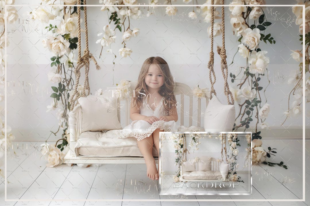 Simple Studio Backdrops Simple Studio Digital Background, White Studio Backdrop, Flower Garland ...