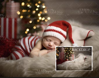 Newborn Christmas digital backdrop, newborn christmas, christmas, newborn holiday digital background, christmas tree lights bokeh, newborn