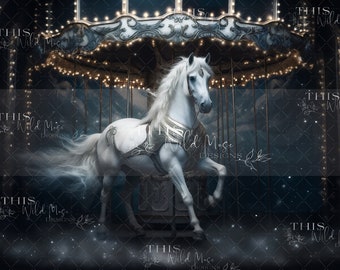 Fantasy Carousel Digital backdrop, Dreamscape digital backdrop, whimsical carousel horse, dream carousel, Carousel Horse, carousel digital