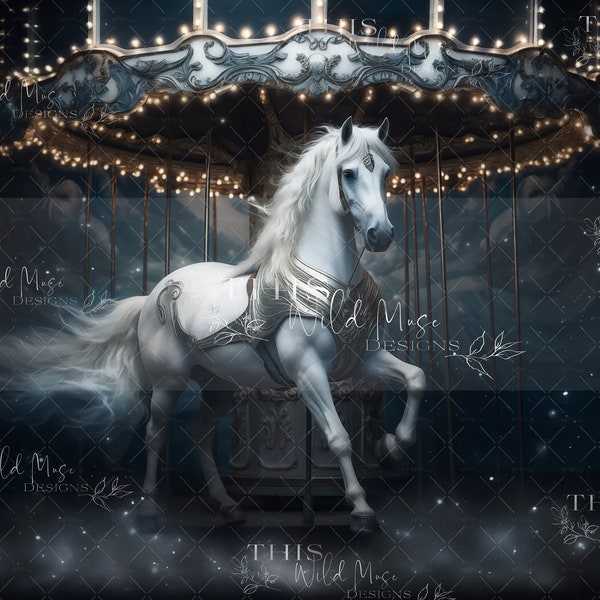 Fantasy Carousel Digital backdrop, Dreamscape digital backdrop, whimsical carousel horse, dream carousel, Carousel Horse, carousel digital