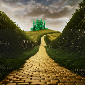 Wizard of Oz digital backdrop, Follow the Yellow Brick Road, Wizard of Oz digital backdrop, cornfield, emerald castle, yellow brick road