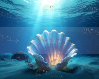 mermaid digital backdrops, 2 Mermaid Seashell Under the Sea Digital Backgrounds, Photoshop Composite, Mermaid, Ocean, Seashell,