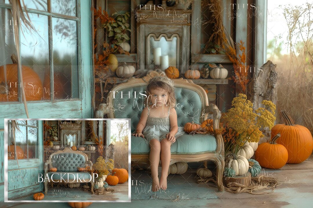 Outdoor Fall Settee Digital Background, Fall, Autumn, Pumpkins, Fall ...