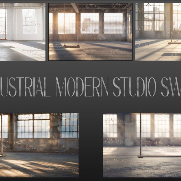 Studio Swing Digital Backdrops, 5 Industrial studio Swings, Studio Digital backgrounds, wooden swings, industrial studio digital backgrounds