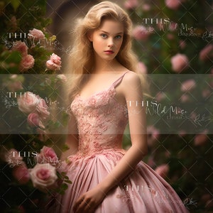 Rose Garden Digital backdrop, pink roses, flower garden, garden path digital background, rose garden path digital, summer roses digital