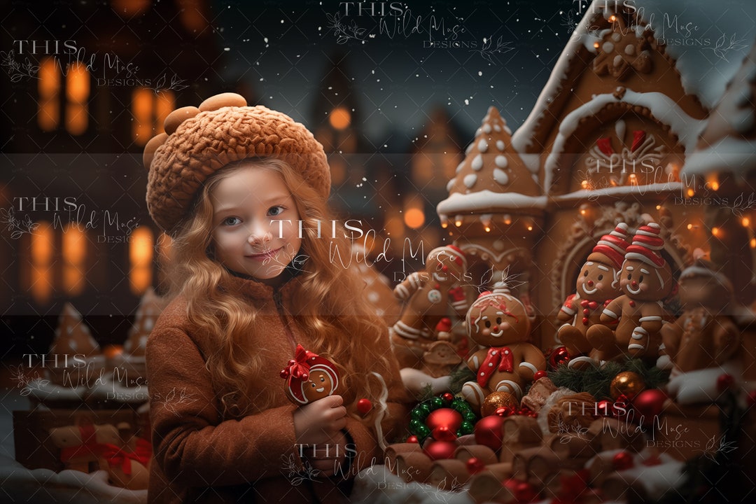 Gingerbread House Digital Backdrop, Gingerbread House, Christmas