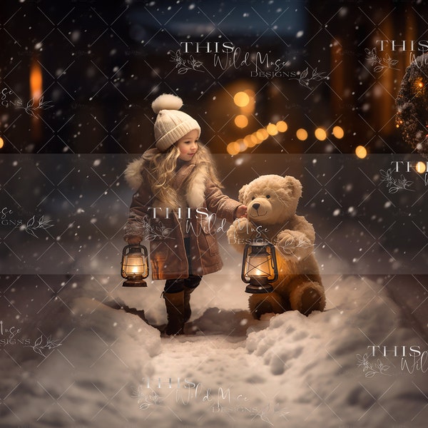 Christmas Snowy Night Digital background for creative composite images, Christmas, Snow, Christmas imagination, Holidays, Snowy night