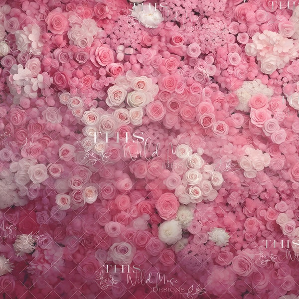 Pink Flower Wall digital background, pink floral studio backdrop, flower wall, pink flower wall, studio digital backdrop, studio portrait