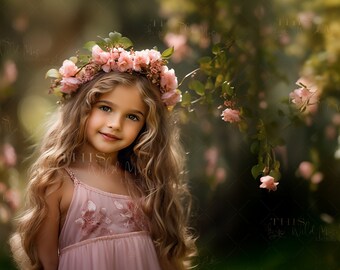 Pink flower tree digital backdrop, summer, pink flowers, summer portrait, garden path digital backdrop, summer digital backdrop, flowers