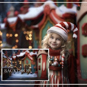 Elf Village digital background, Whimsical Christmas backdrop, Christmas, Holiday Lights, Vibrant Christmas, Festive North Pole composite
