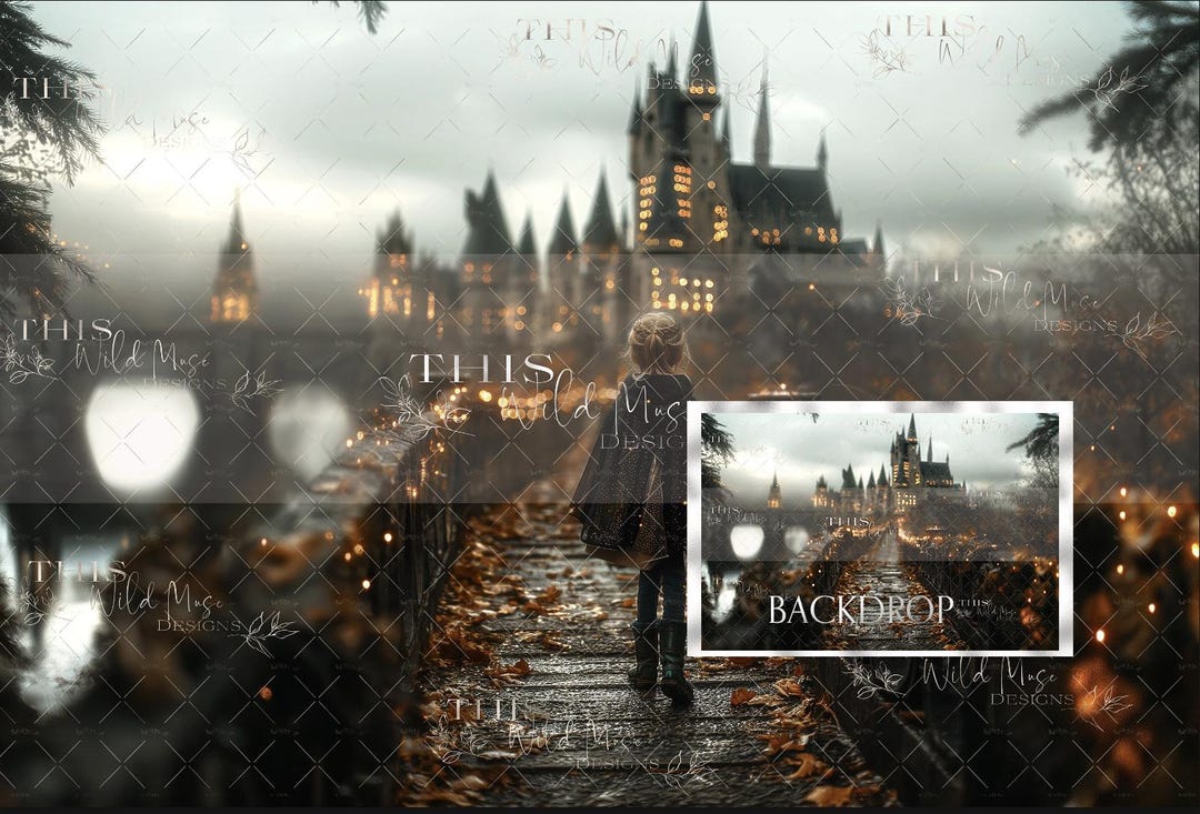 Fall Bridge Digital Background, Magic Castle of Wizards, Hazy Mist Fall ...