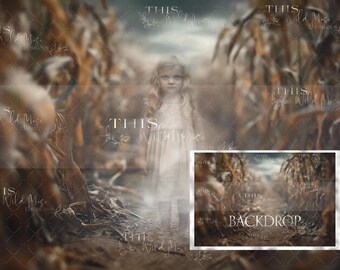 Ghostly Cornfield Digital Background, foggy cornfield, halloween digital backdrop, harvest halloween digital, hazy cornfield, halloween