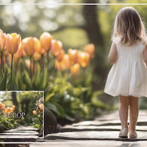 Tulip garden path digital backdrop, Tulip path, Spring digital background, flower garden path, spring tulips, spring composite, photoshop