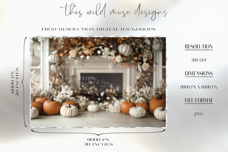 Autumn Digital Backdrop, Fall Mantle, Fireplace, Fall Pumpkins ...