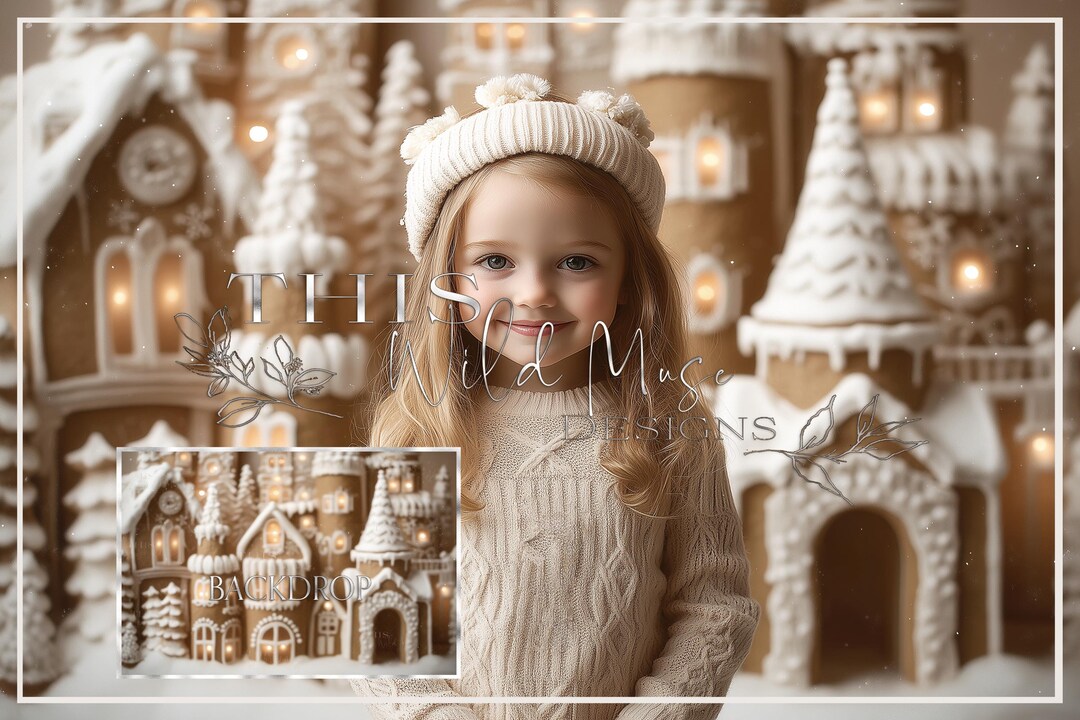 Gingerbread Studio Digital Backdrop, Christmas Digital Background ...