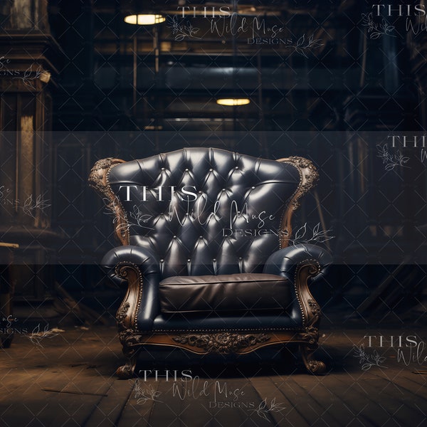 Vintage Leather Armchair Digital Backdrop, grunge industrial style backdrop, leather upholstered chair, texture background,