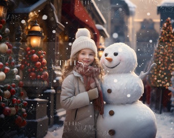 Snowman digital background, Snow, Christmas, Winter digital background, Snowman magic, Snowy winter, Winter, Creative composite backdrop