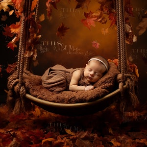 Newborn Fall Swing Digital Background, Fall Leaves, Swing, Autumn, Newborn backdrop, Photoshop Composite, Creative Digital Backgrounds