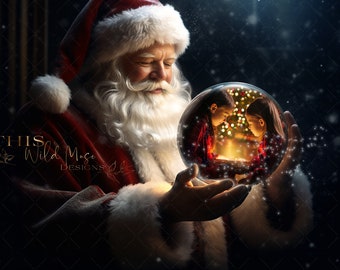 Santa&#39;s Magical Snowglobe, Santa, Snow Globe, Winter Digital Backdrop, Background for Photography, Christmas, Snow, Layered PSD file